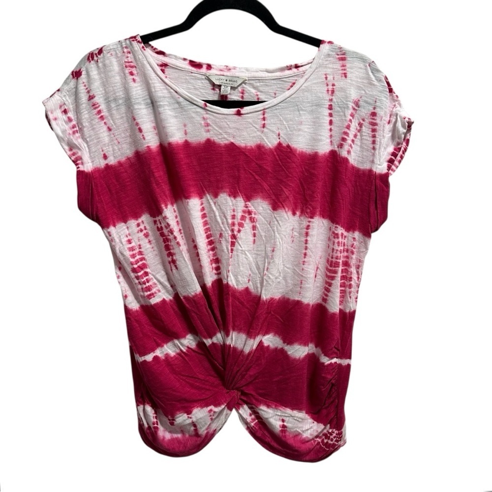 Lucky Brand pink white cotton modal tie dye twist front top Small